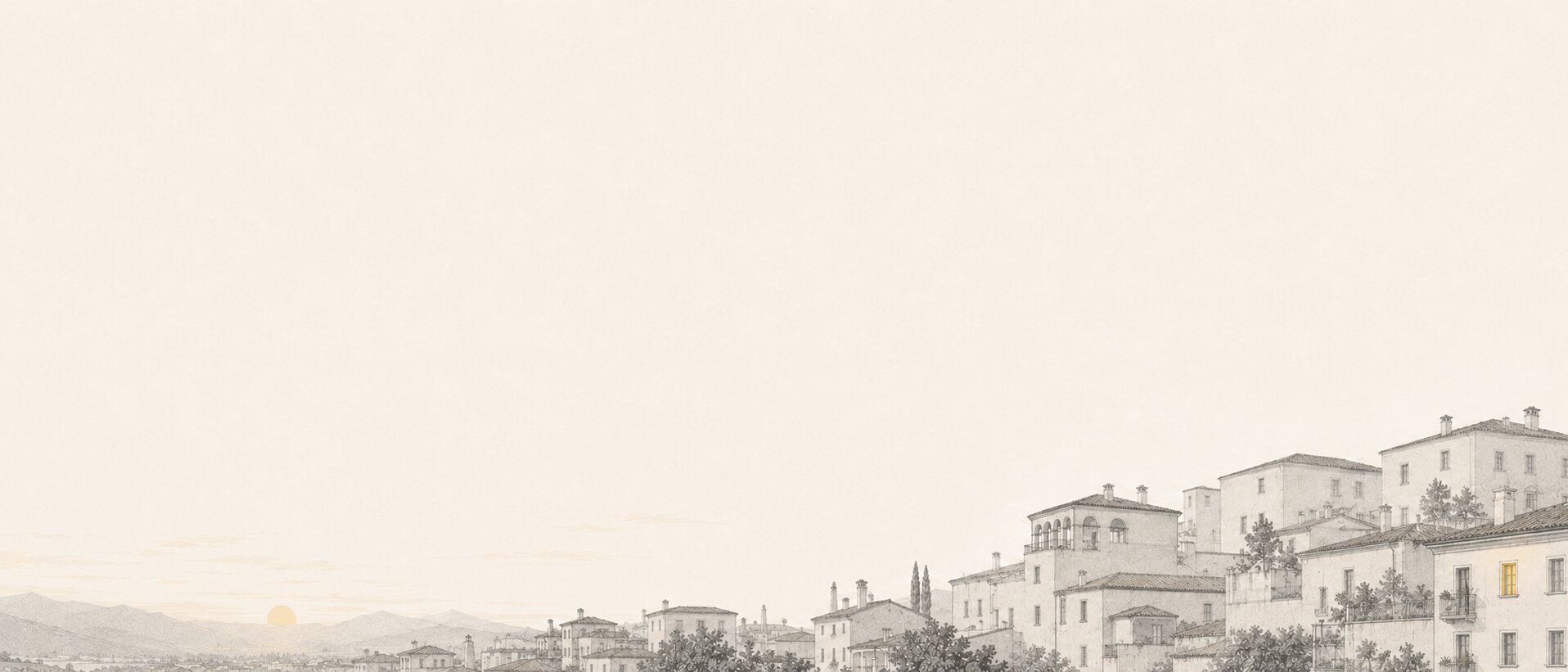 Illustrazione: tetti di una città italiana all'alba