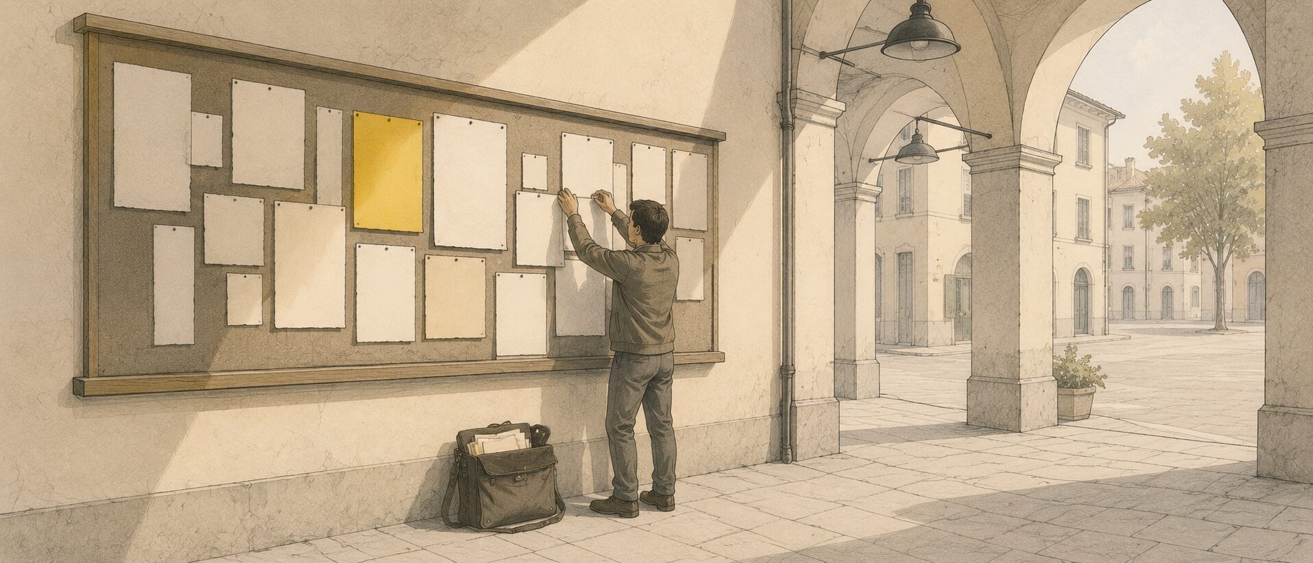 Illustrazione: rassegna di giornali e notizie sul tavolo di una redazione